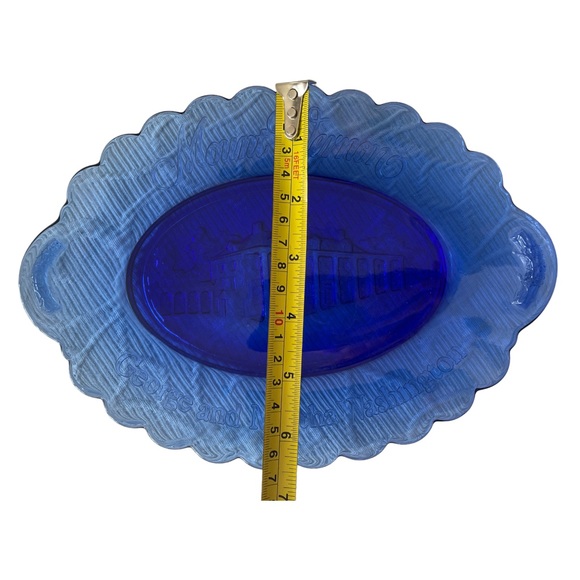 Cobalt Blue Translucent Glass Serving Plate Mt Vernon George & Martha Washington - Picture 4 of 5